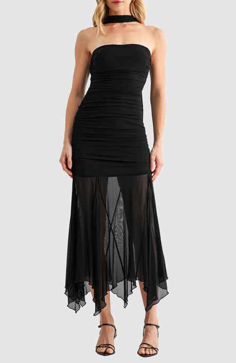 Ruched Drop Waist Midi Dress with Scarf