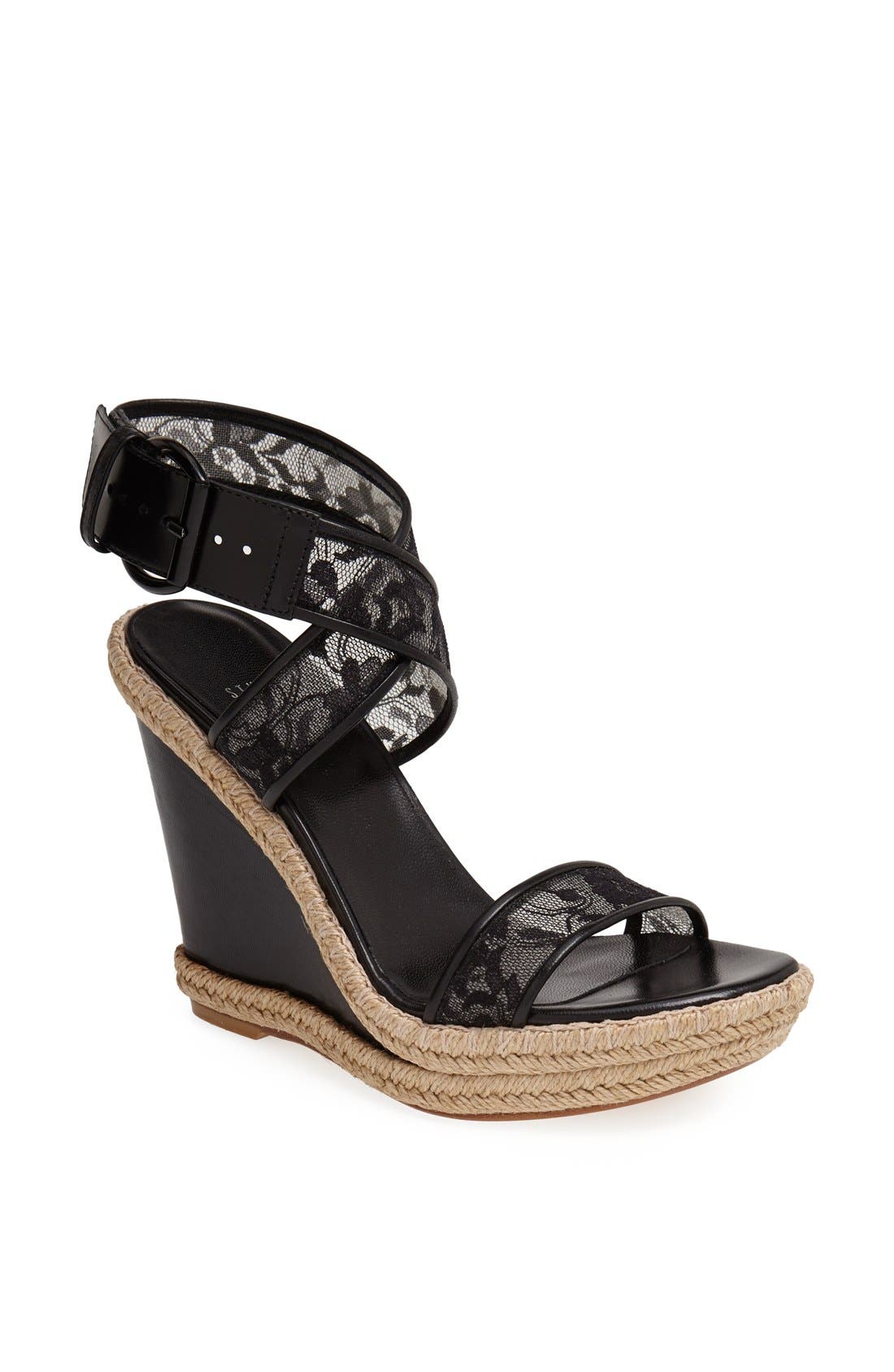 'Guipure' Wedge Sandal, Main, color, BLACK GUIPURE LACE
