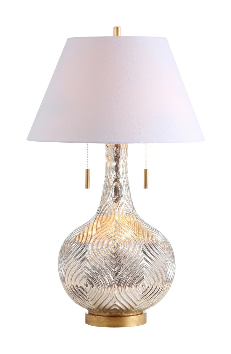 JONATHAN Y Highland 30.75" Gourd Glass LED Table Lamp, Mercury Silver/Gold, Main, color, Mercury Silver/Gold