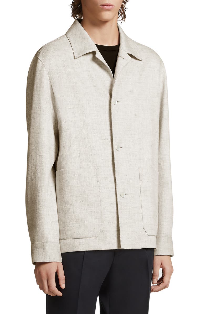 ZEGNA Silk & Linen Blend Chore Jacket, Main, color, Natural