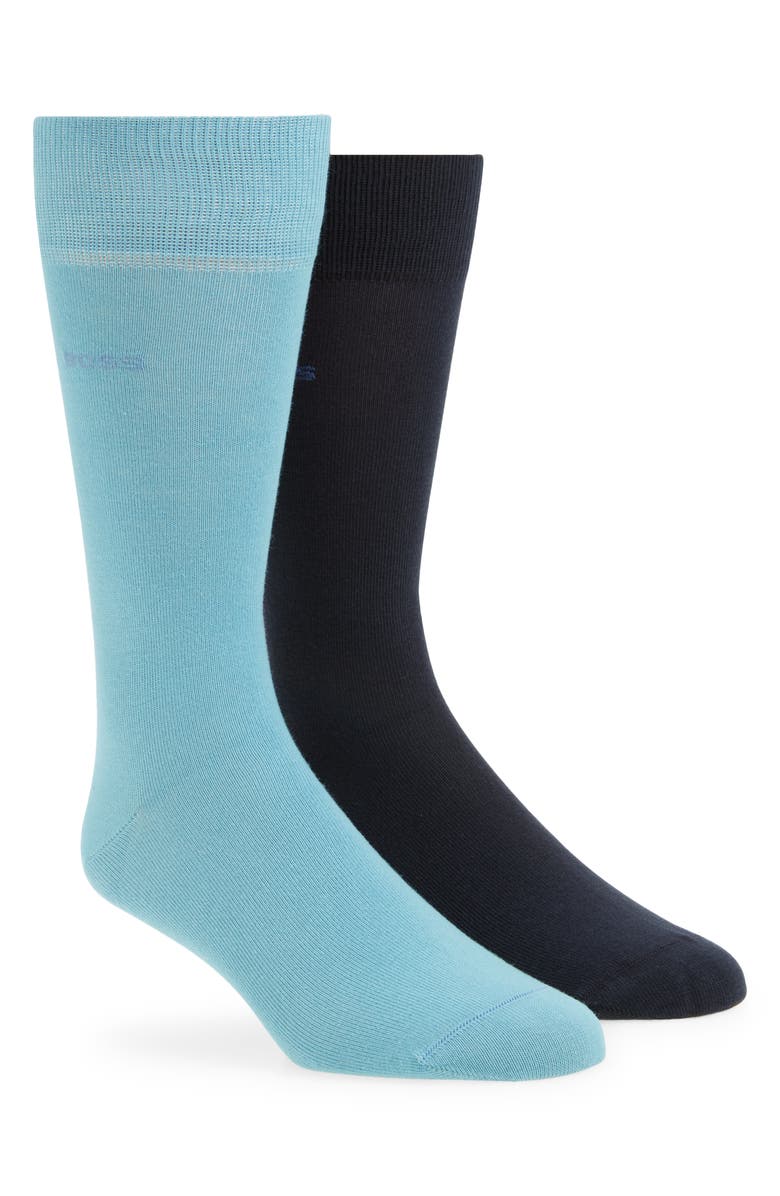 BOSS 2-Pack Crew Socks, Main, color, Turquoise/ Aqua