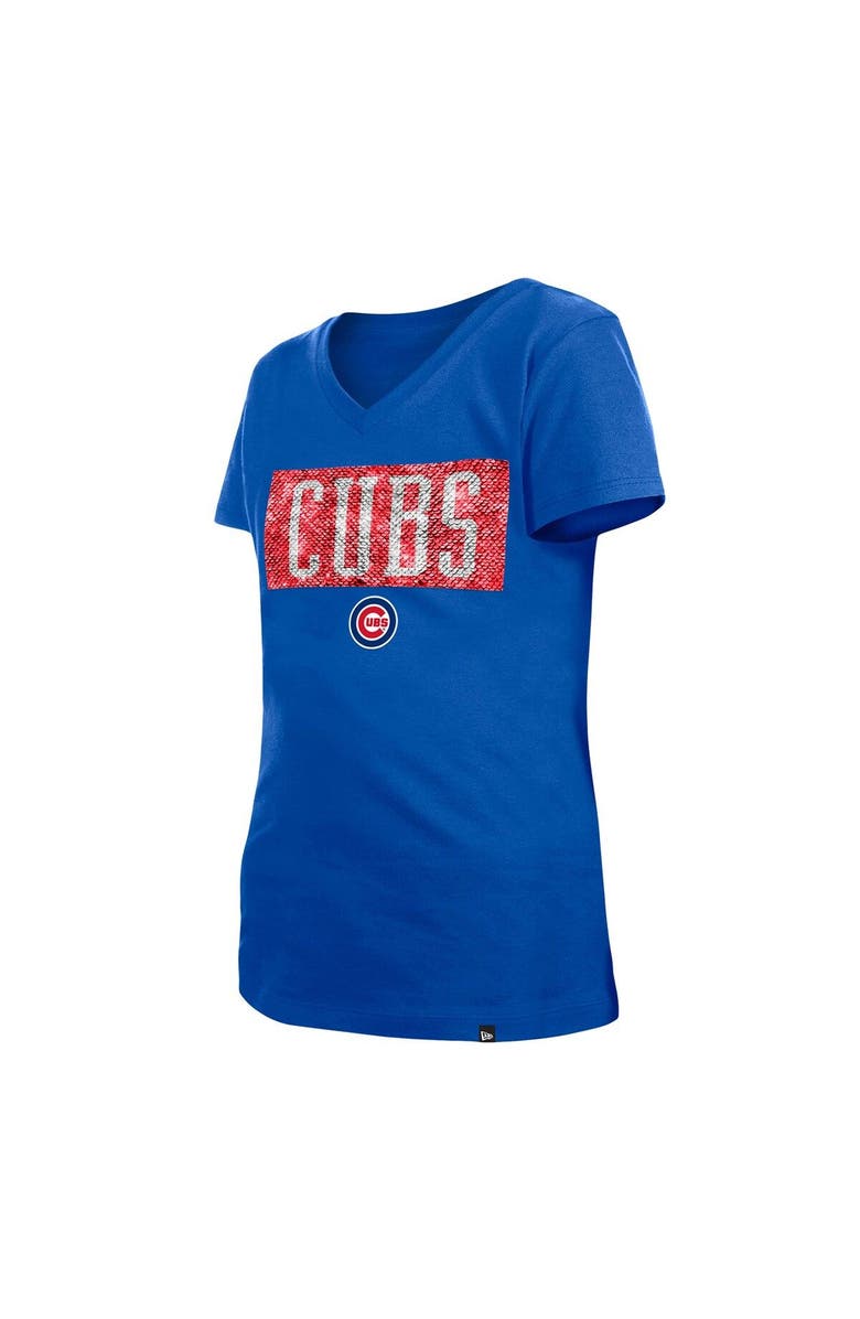 New Era Girls Youth New Era Royal Chicago Cubs Flip Sequin Team V-Neck T-Shirt, Alternate, color, 