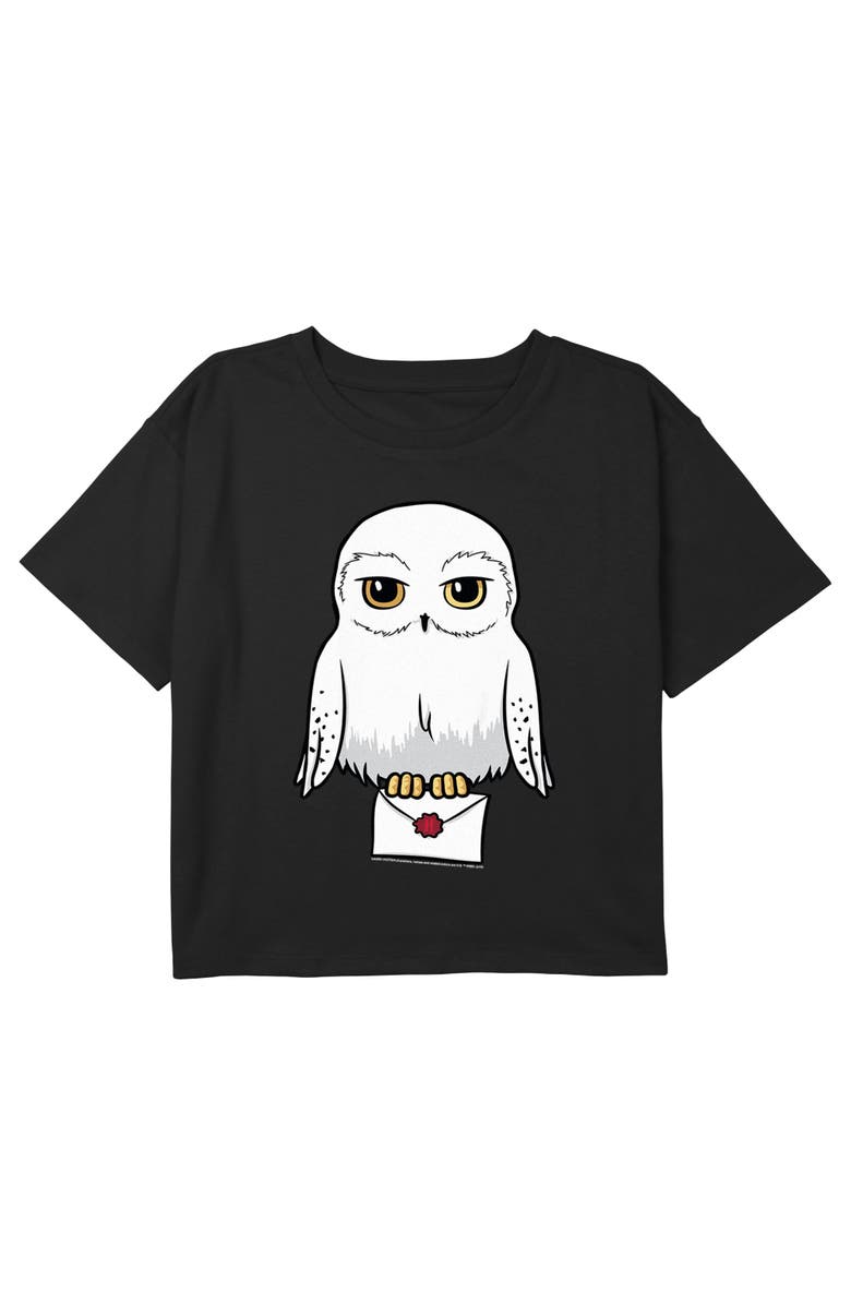 HARRY POTTER Girl
s Harry Potter Cute Cartoon Hedwig Letter Graphic T-Shirt, Main, color, Black