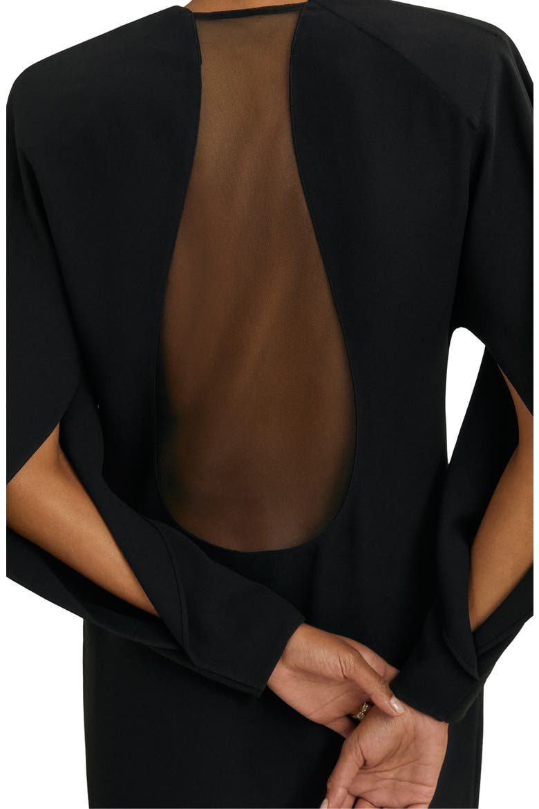Lula Sheer Back Detail Long Sleeve Dress, Alternate, color, BLACK