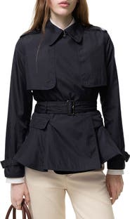 Burberry Pembury Belted Peplum Short Nylon Trench Coat
