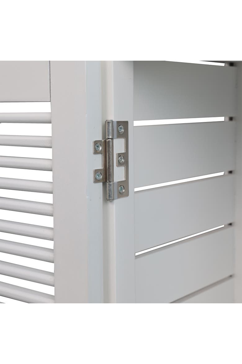 Solstice Handcrafted Pine Wood Bathroom Freestanding Floor Storage Cabinet with Louvered Door and 3-Tier Open Shelves, Alternate, color, White
