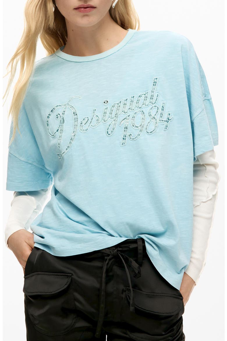 Logo Eyelet Cotton Graphic T-Shirt, Alternate, color, BLUE