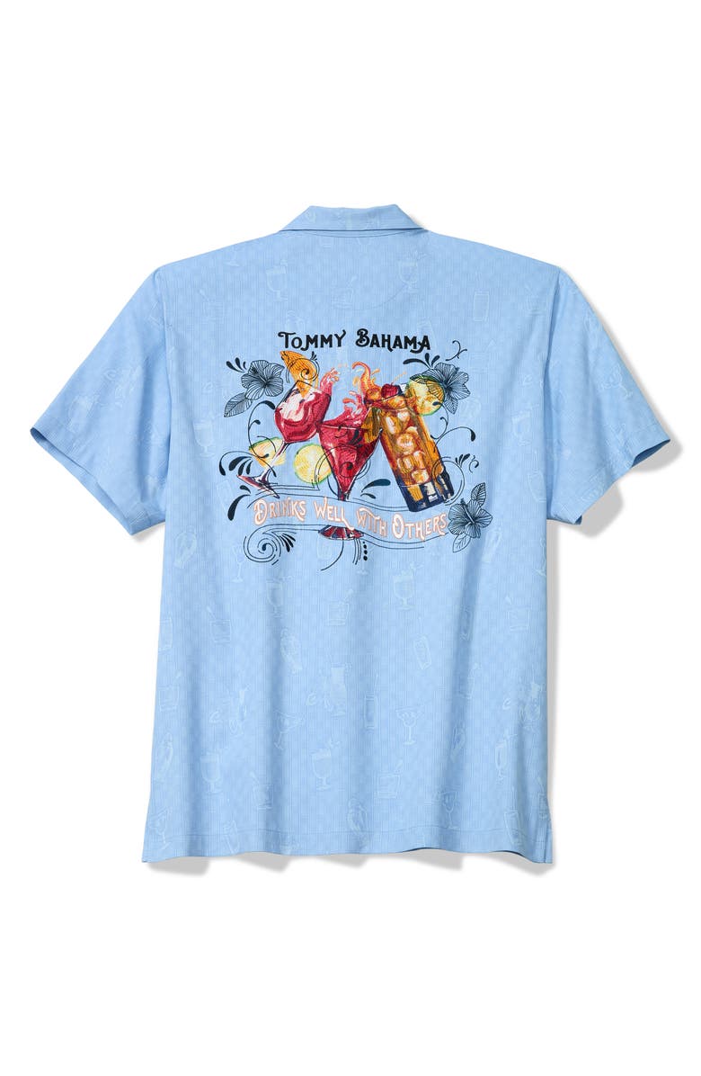 Tommy Bahama Drinks Well with Others Embroidered Silk Camp Shirt, Alternate, color, Canyon Sky