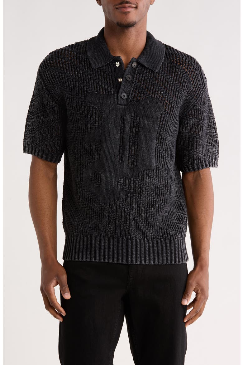 Knit Polo Sweater, Main, color, BLACK