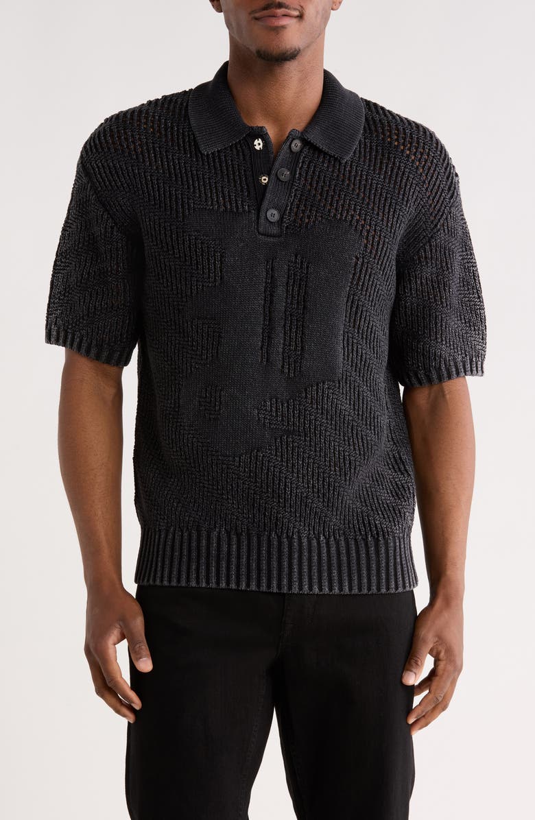 PURPLE BRAND Knit Polo Sweater, Main, color, Black