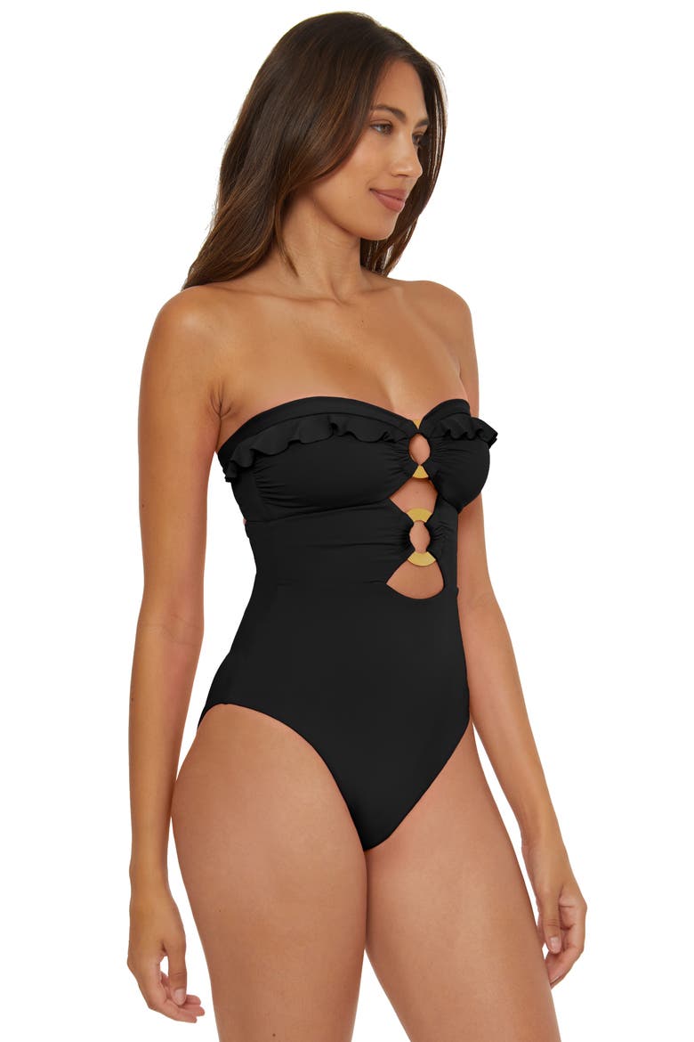 Ruffle Strappy One-PIece Swimsuit, Alternate, color, BLACK
