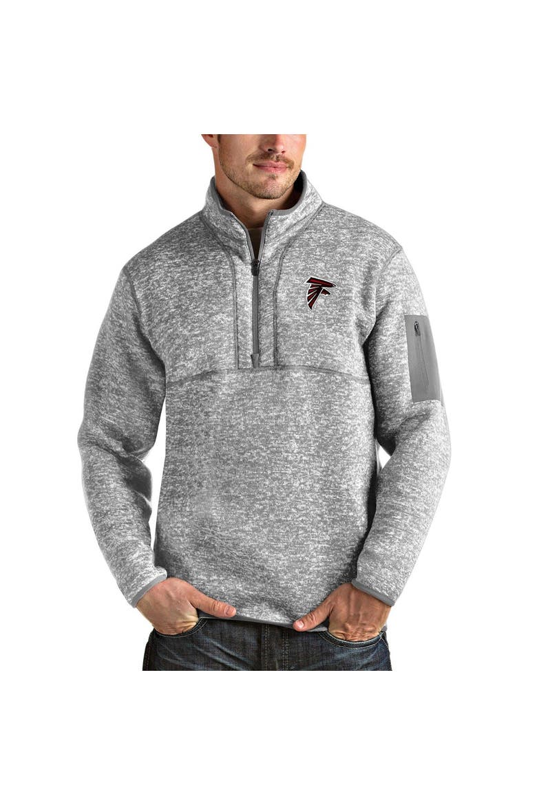 Men's Antigua Heather Gray Atlanta Falcons Team Logo Fortune Quarter-Zip Pullover Jacket, Main, color, Heather Gray