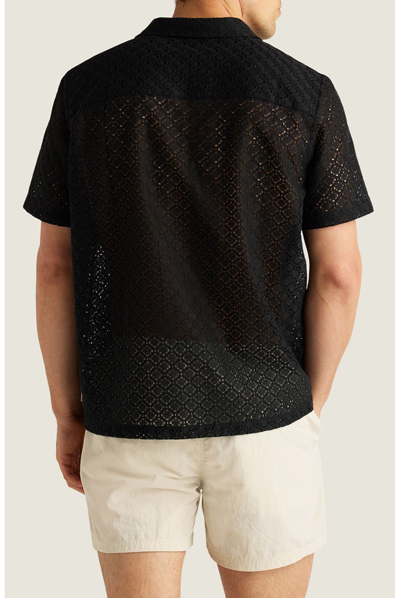 Alex Raschel Open Knit Camp Shirt, Alternate, color, BLACK