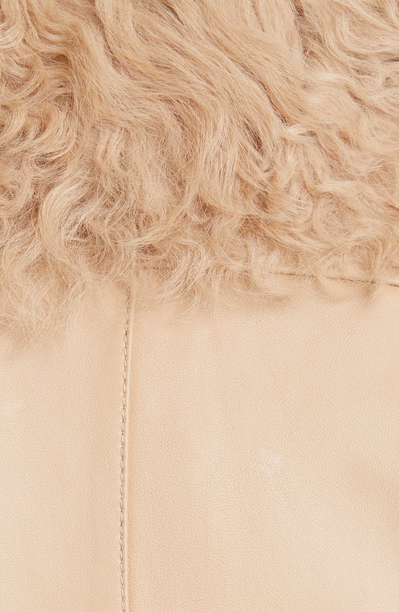 Saks Potts Genuine Shearling Trim Short Leather Jacket, Alternate, color, 