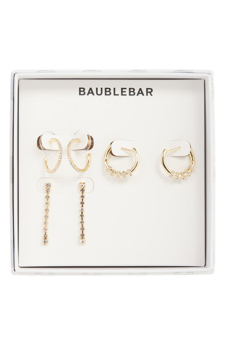 BaubleBar Your Go-To Set of 3 Hoop & Drop Earrings, Main, color, Gold