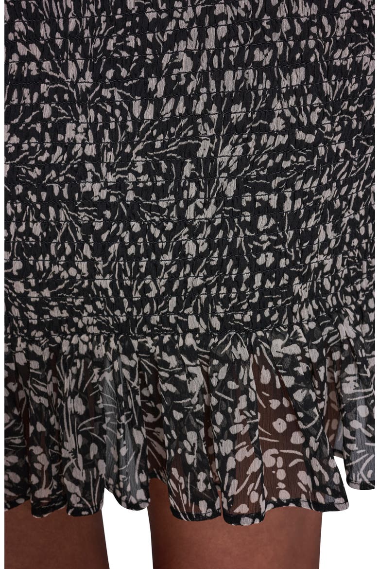 Floral Smocked Chiffon Minidress, Alternate, color, BLACK/ WHITE