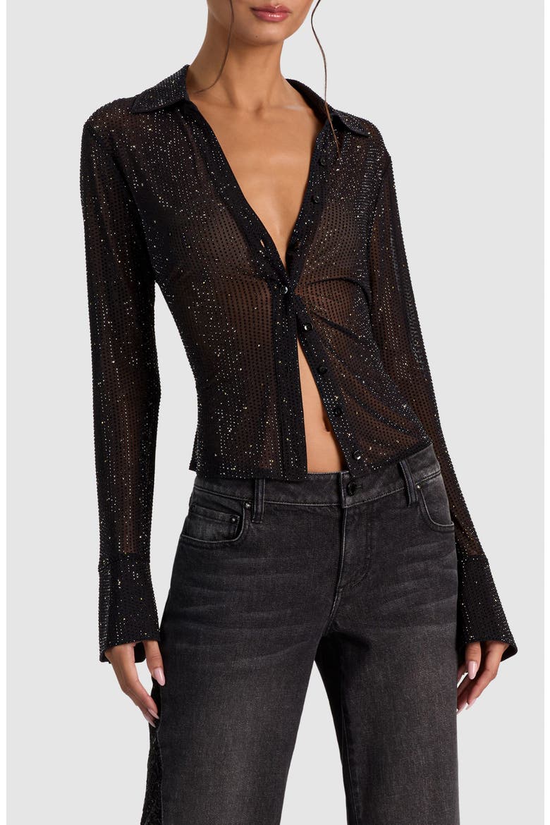 Freya Embellished Mesh Top, Main, color, BLACK/ GOLD