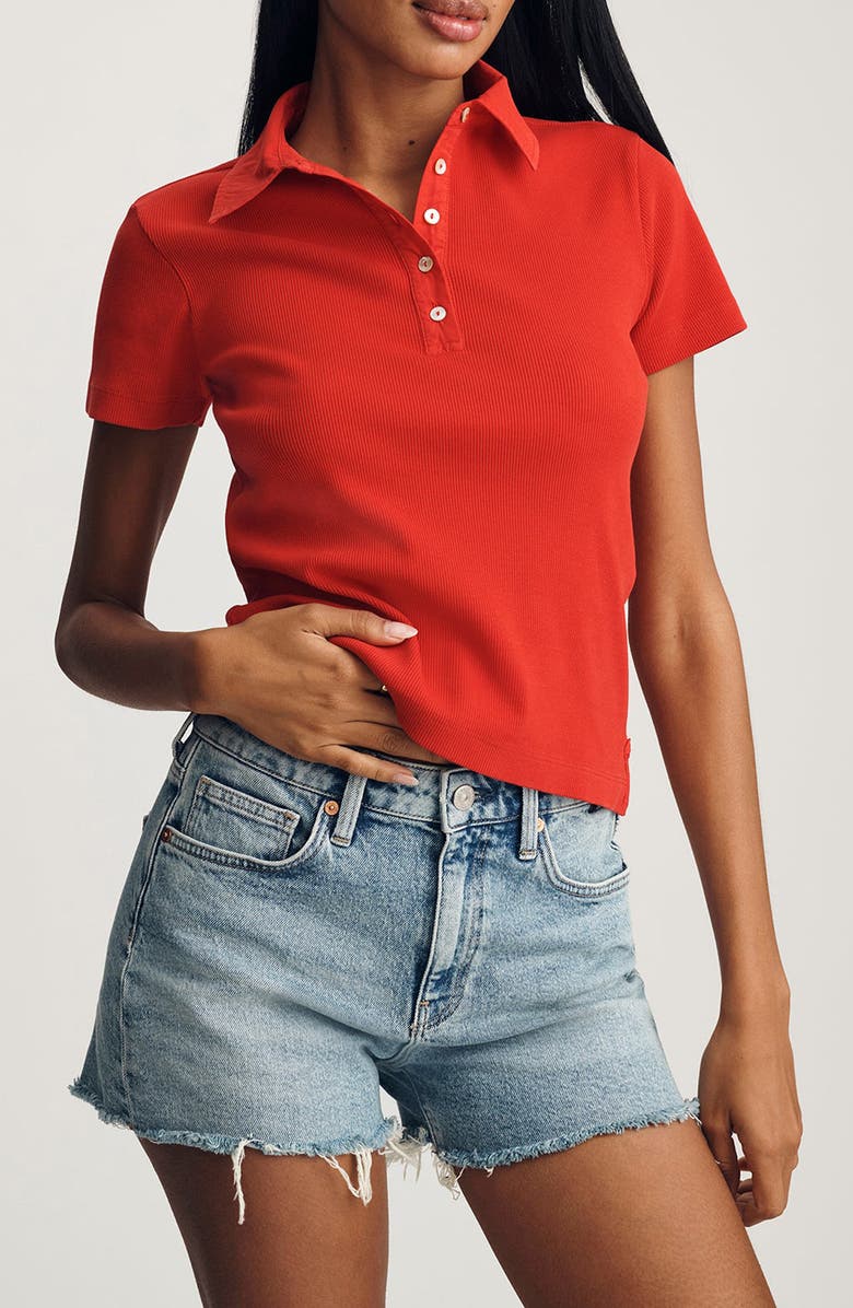 Mavi Jeans Crop Stretch Cotton Rib Polo T-Shirt, Main, color, 