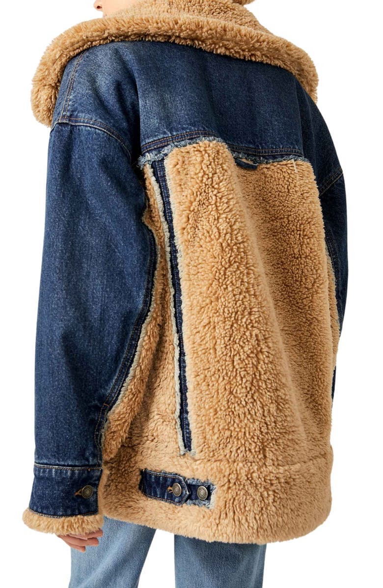 Free People Holly Oversize Denim Jacket with Faux Fur Trim, Alternate, color,