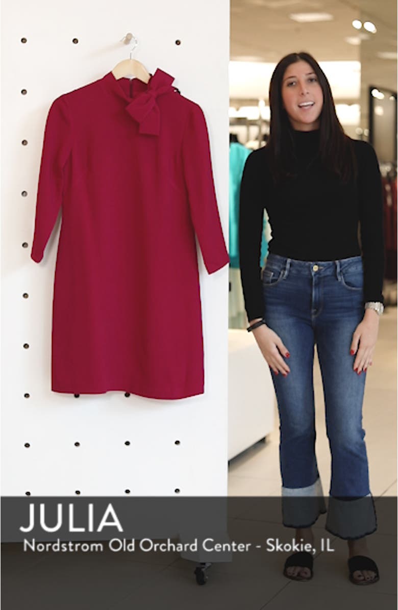 Bow Neck Crepe Shift Dress, sales video thumbnail