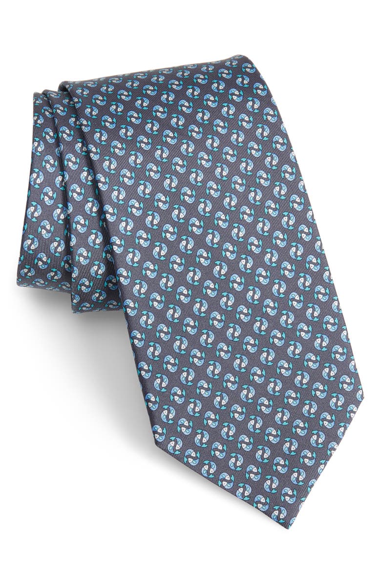 FERRAGAMO Salvatore Ferragamo Ittico Fish Print Silk Tie, Main, color, 