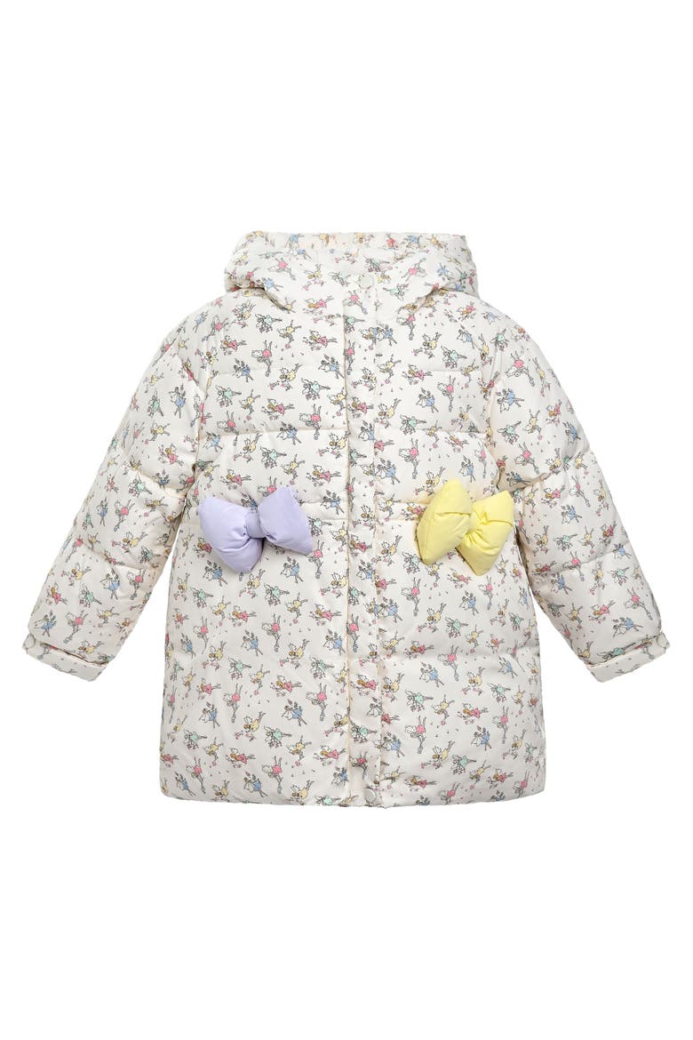 Floral Bow Hooded Coat, Main, color, Cream