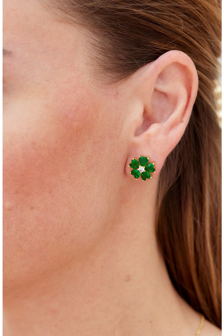 18K Gold Plated Cubic Zirconia Flower Stud Earrings, Alternate, color, YELLOW