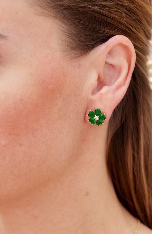 Savvy Cie Jewels 18k Gold Plated Cubic Zirconia Flower Stud Earrings In Green