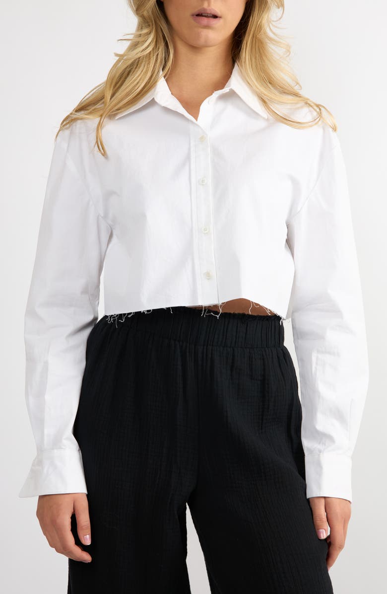 Viens Avec Moi Logo Embroidered Crop Button-Up Shirt, Main, color, 