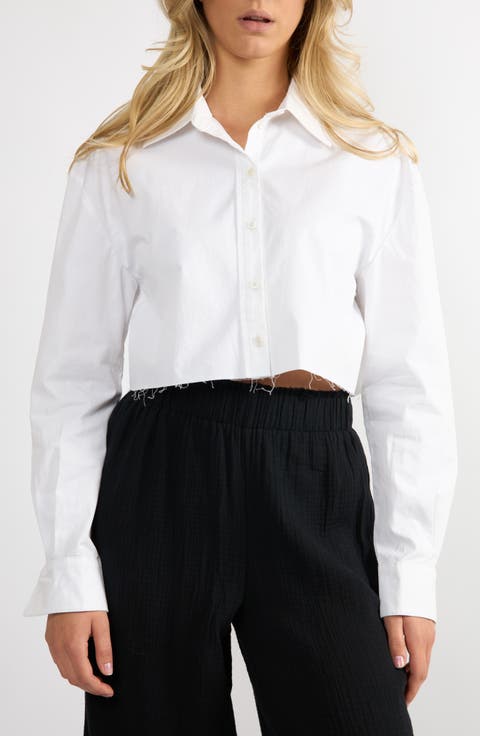 Logo Embroidered Crop Button-Up Shirt