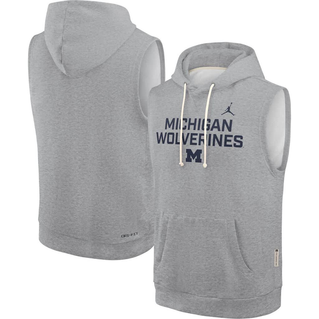 Shop Jordan Brand Heather Gray Michigan Wolverines 2025 Sideline Performance Sleeveless Pullover Hoodie