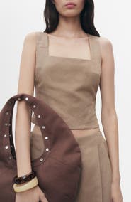 MANGO Linen & Cotton Blend Crop Top