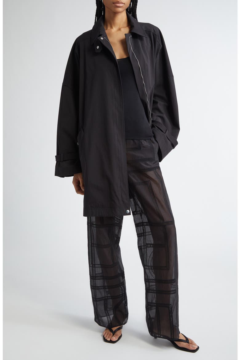 Monogram Open Stitch Organic Cotton & Silk PJ Bottoms, Alternate, color, BLACK