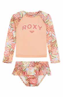 Roxy Floral Long Sleeve Rashguard Top & Bikini Bottoms Set