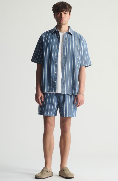 Brooklyn Industries Stripe Short Sleeve Cotton Button-up Shirt In Blue