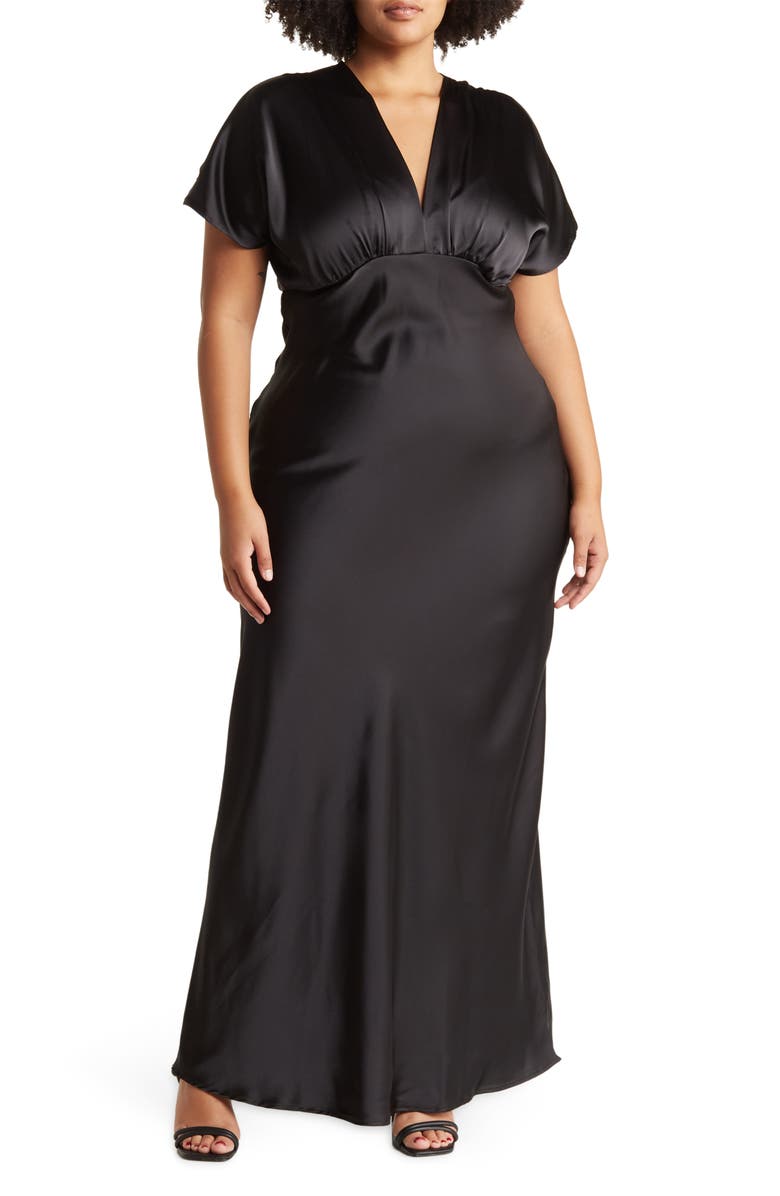 Renee C V-Neck Satin Dress, Main, color, 