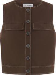 ALIGNE Summer Linen & Organic Cotton Blend Button-Up Crop Top