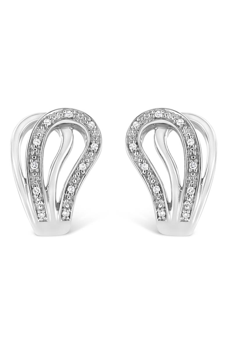 Silver Pave- Diamond Accent Horseshoe Hoop Earring, Main, color, White