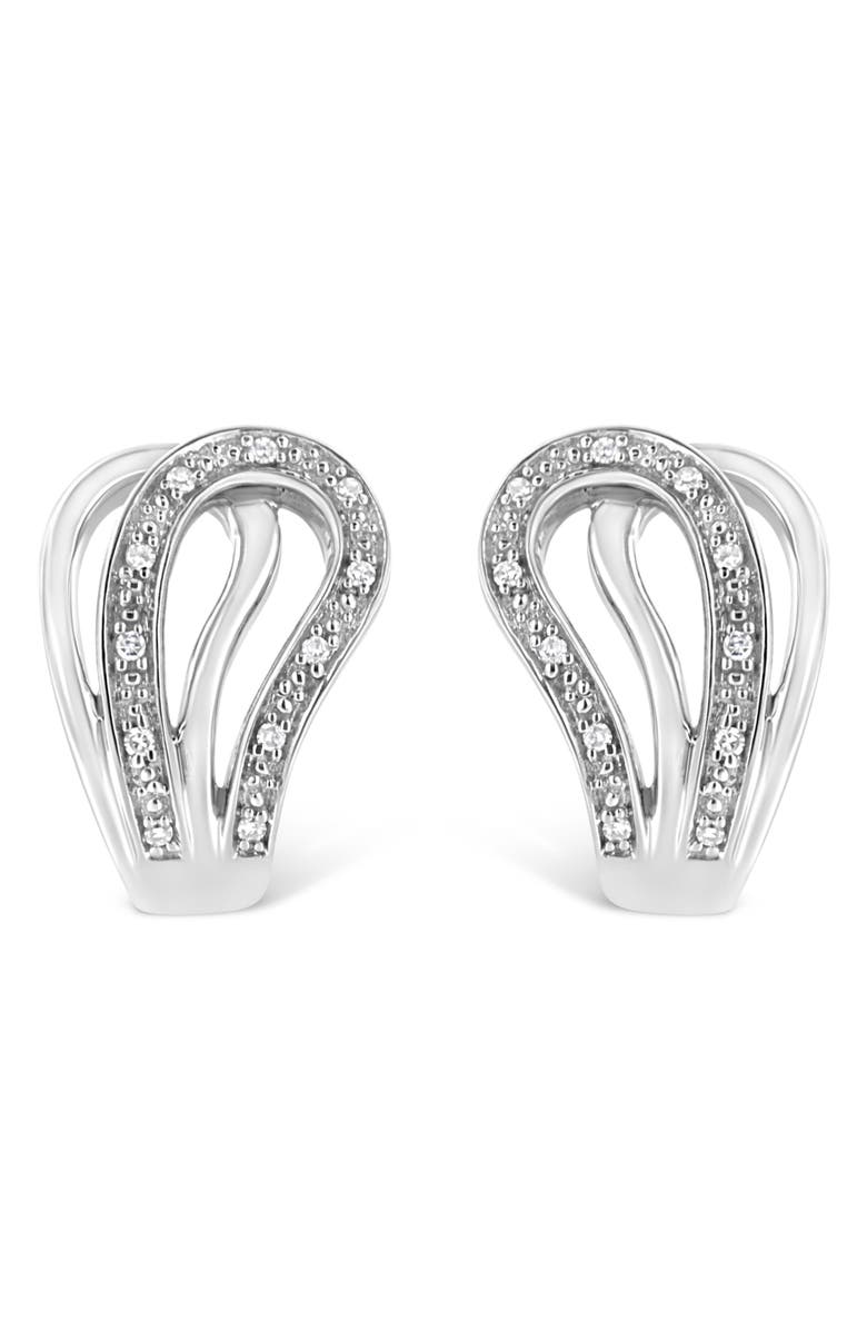 Haus of Brilliance Silver Pave- Diamond Accent Horseshoe Hoop Earring, Main, color, White