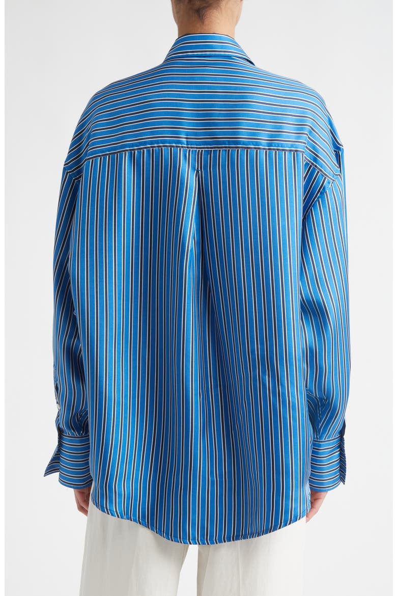 Oversize Stripe Silk Button-Up Shirt, Alternate, color, BLUE/ NAVY