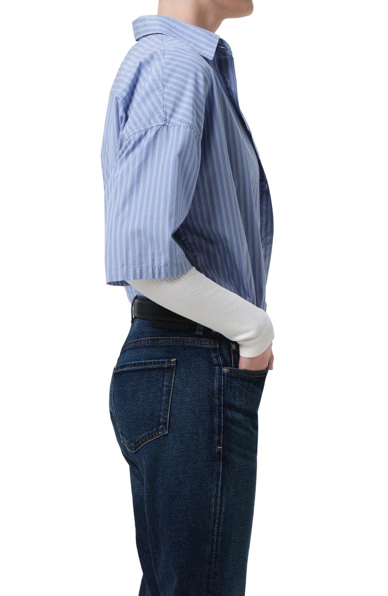 Citizens of Humanity Frances Cape Crop Cotton Button-Up Shirt, Alternate, color, Kindered Stripe