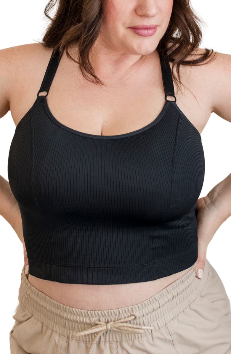 Davin & Adley Busty Size - Ribbed 3 in 1 Amelia Pumping and Nursing Swimsuit Top, Main, color, Black