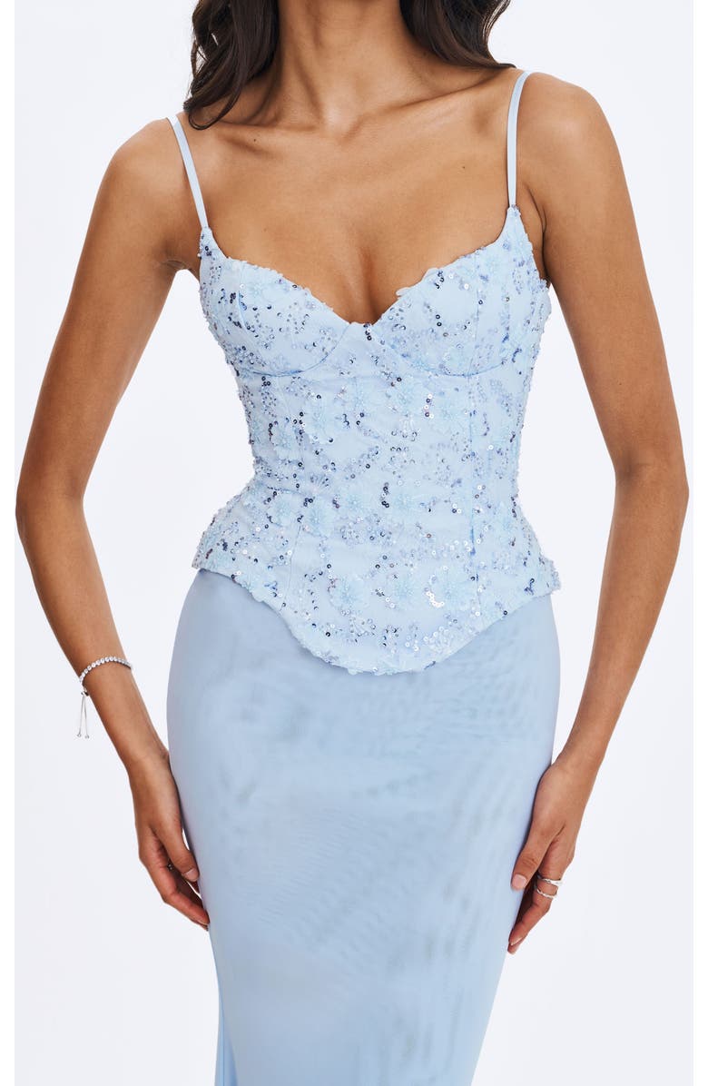 Miss Circle Aurielle Sweetheart Mermaid Peplum Maxi Dress, Alternate, color, Baby Blue