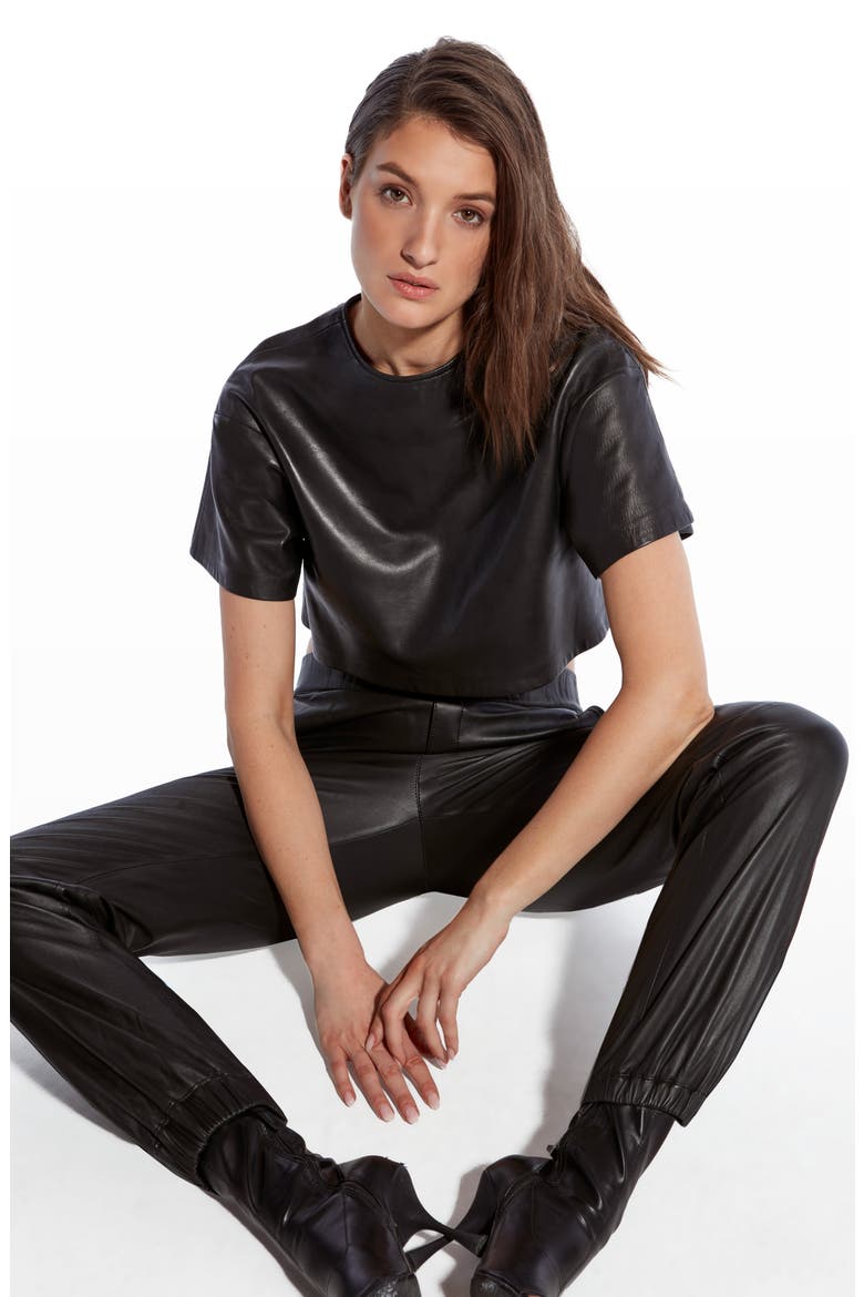 Beck Upcycled Leather Tee, Alternate, color, BLACK