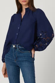 Shoshanna Eyelet Crepe de Chine Ingrid Top