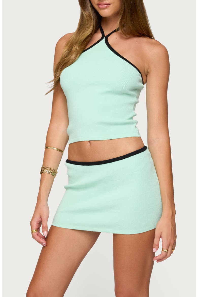 Aureley Contrast Trim Knit Halter Top, Alternate, color, AQUA