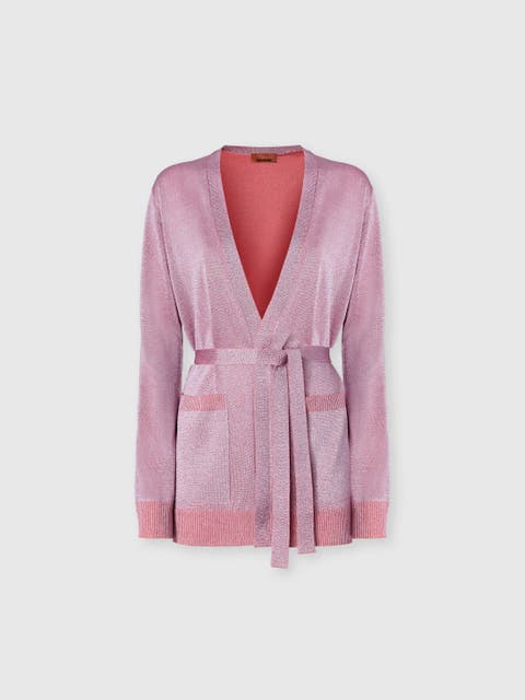 Lamé Fabric Cardigan With Belt