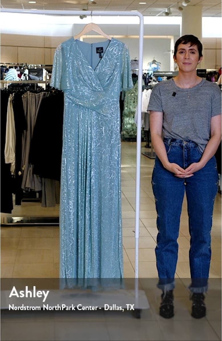 Metallic Mesh Drape A-Line Gown, sales video thumbnail