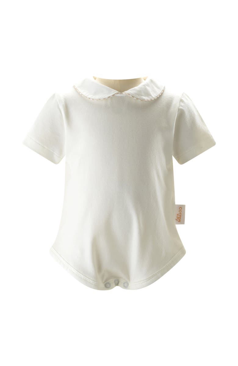 Rachel Riley Gingham Peter Pan Collar Bodysuit, Main, color, White