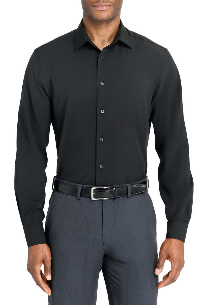 Slim Fit Solid Black Performance Dress Shirt, Main, color, BLACK